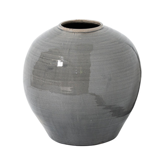 Distressed Grey Ceramic Rotund Vase With Crackle Glaze – Click Style