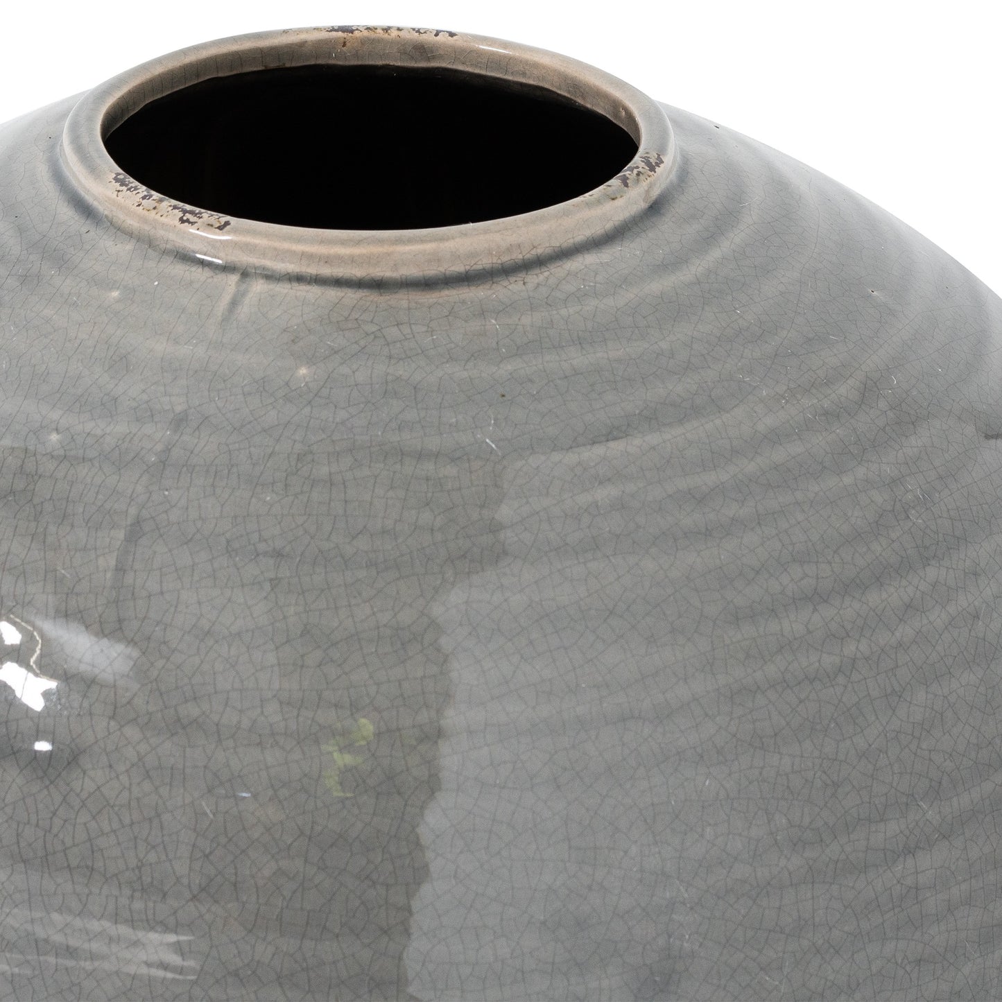 Distressed Grey Ceramic Rotund Vase With Crackle Glaze – Click Style
