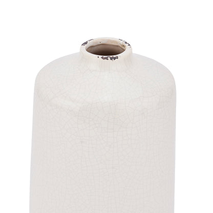 Distressed White Ceramic Bottle Vase With Crackle Glaze – Click Style