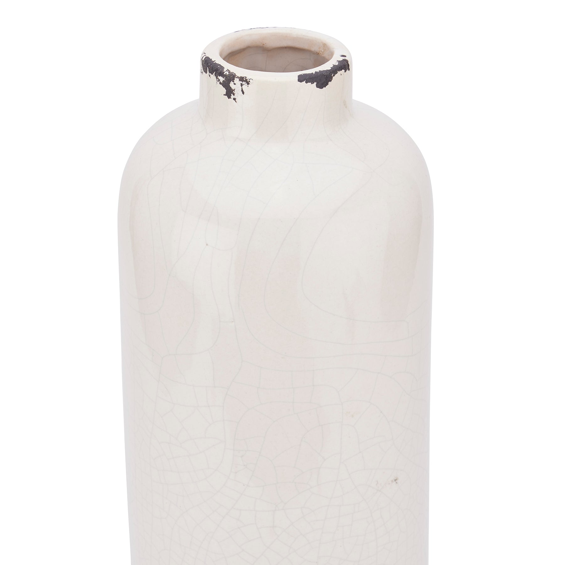 Distressed White Ceramic Cylinder Vase With Crackle Glaze – Click Style