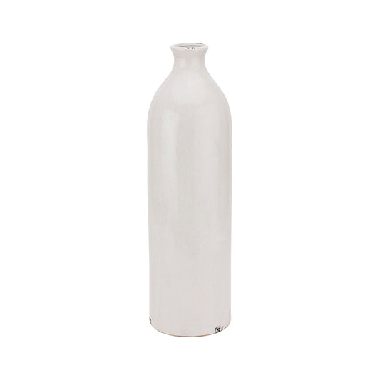 Distressed White Ceramic Narrow Neck Cyclinder Vase With Crackle Glaze – Click Style