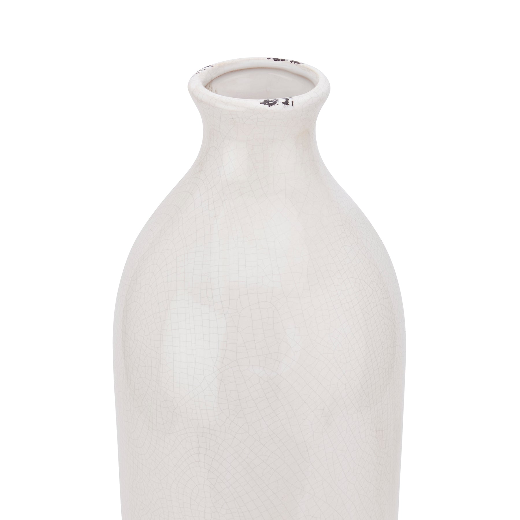 Distressed White Ceramic Narrow Neck Cyclinder Vase With Crackle Glaze – Click Style