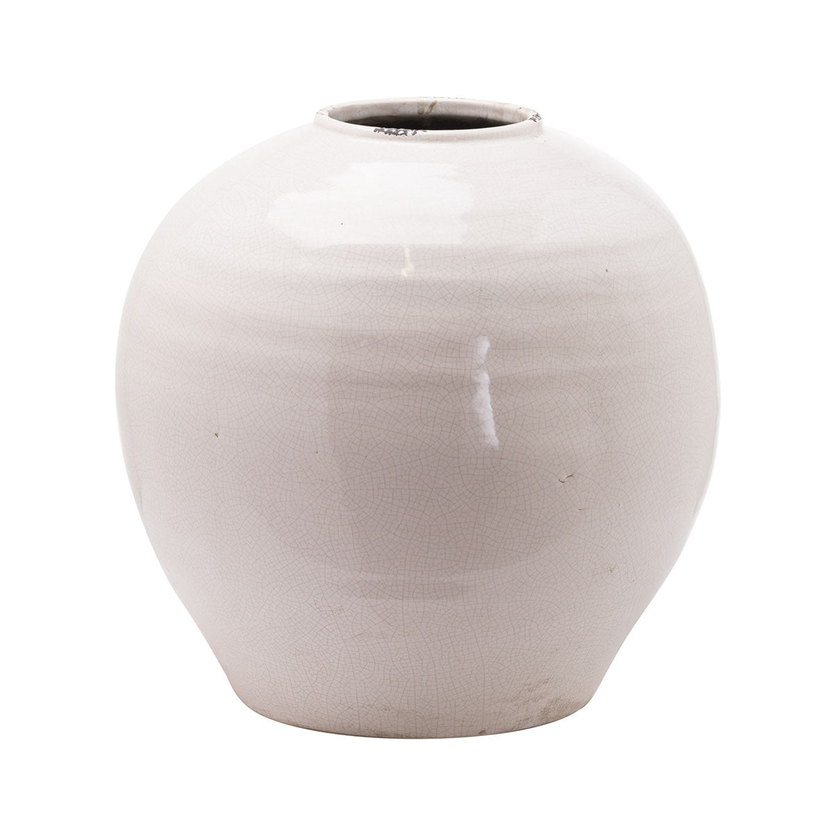 Distressed White Ceramic Rotund Vase With Crackle Glaze – Click Style