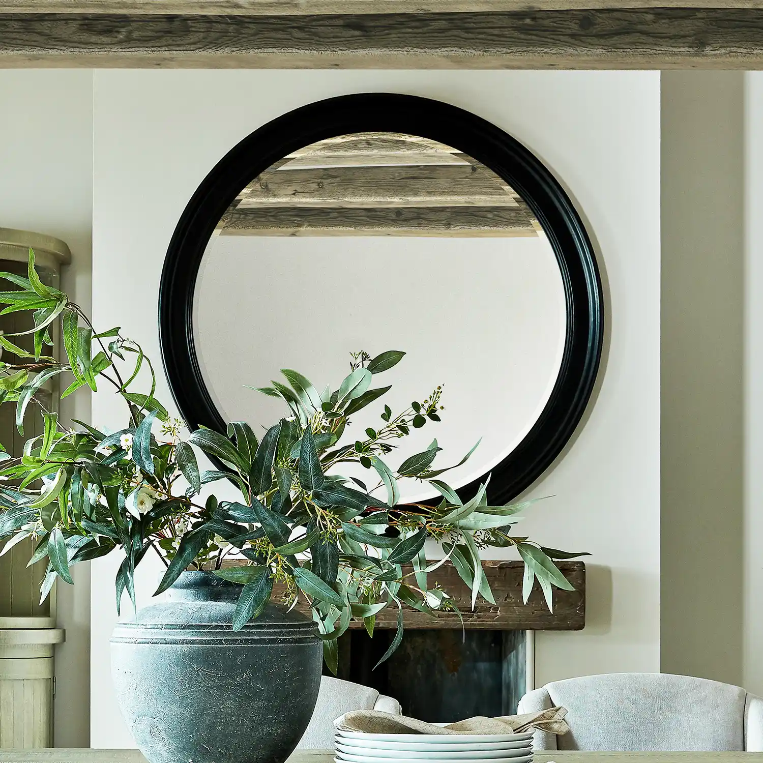 Extra Large Round Matt Black Wall Mirror 120x120x4cm – Click Style