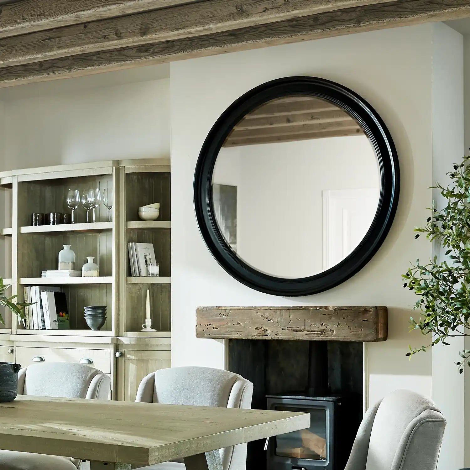 Extra Large Round Matt Black Wall Mirror 120x120x4cm – Click Style