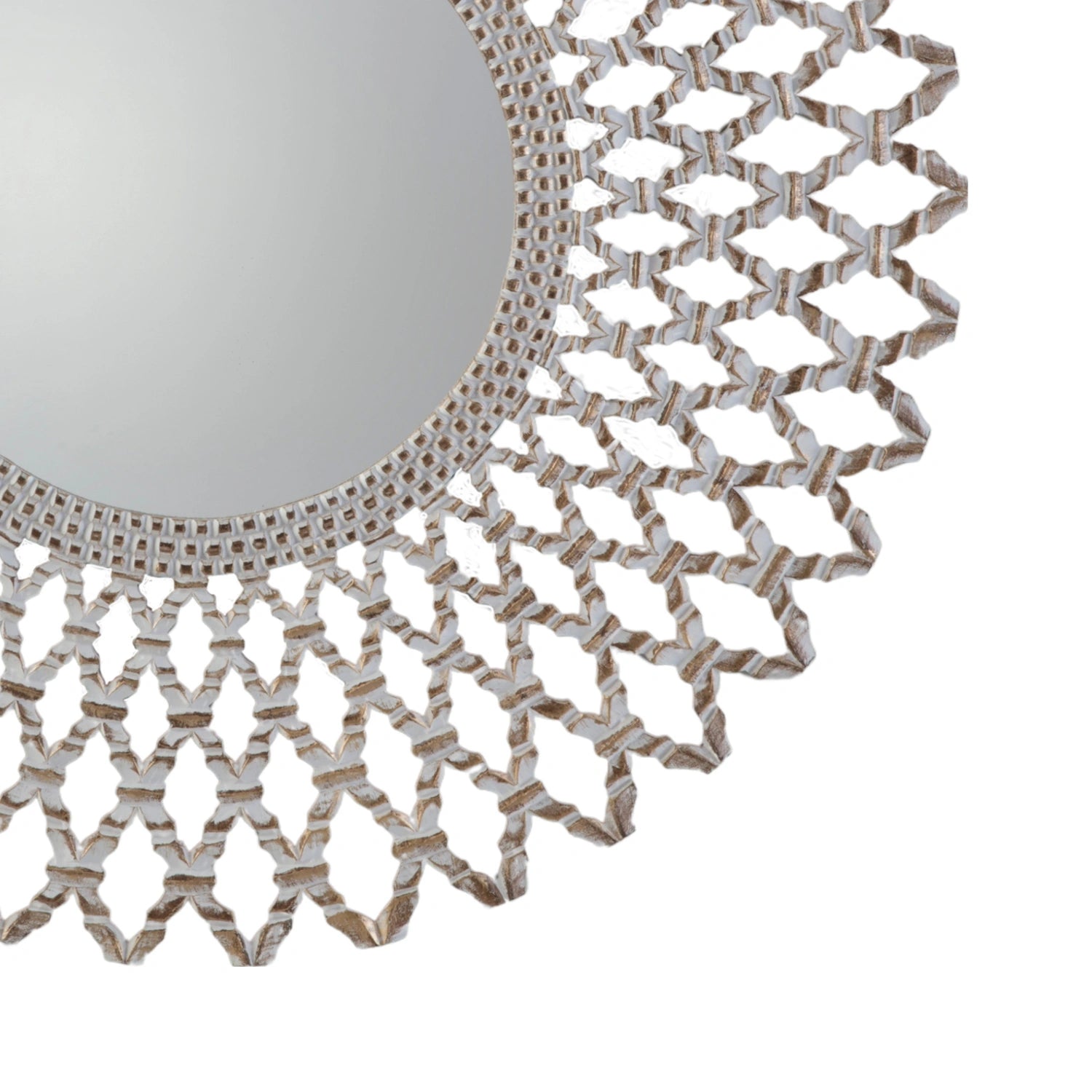 Extra Large Round White & Bronze Lattice Statement Wall Mirror 122x122x2.5cm – Click Style