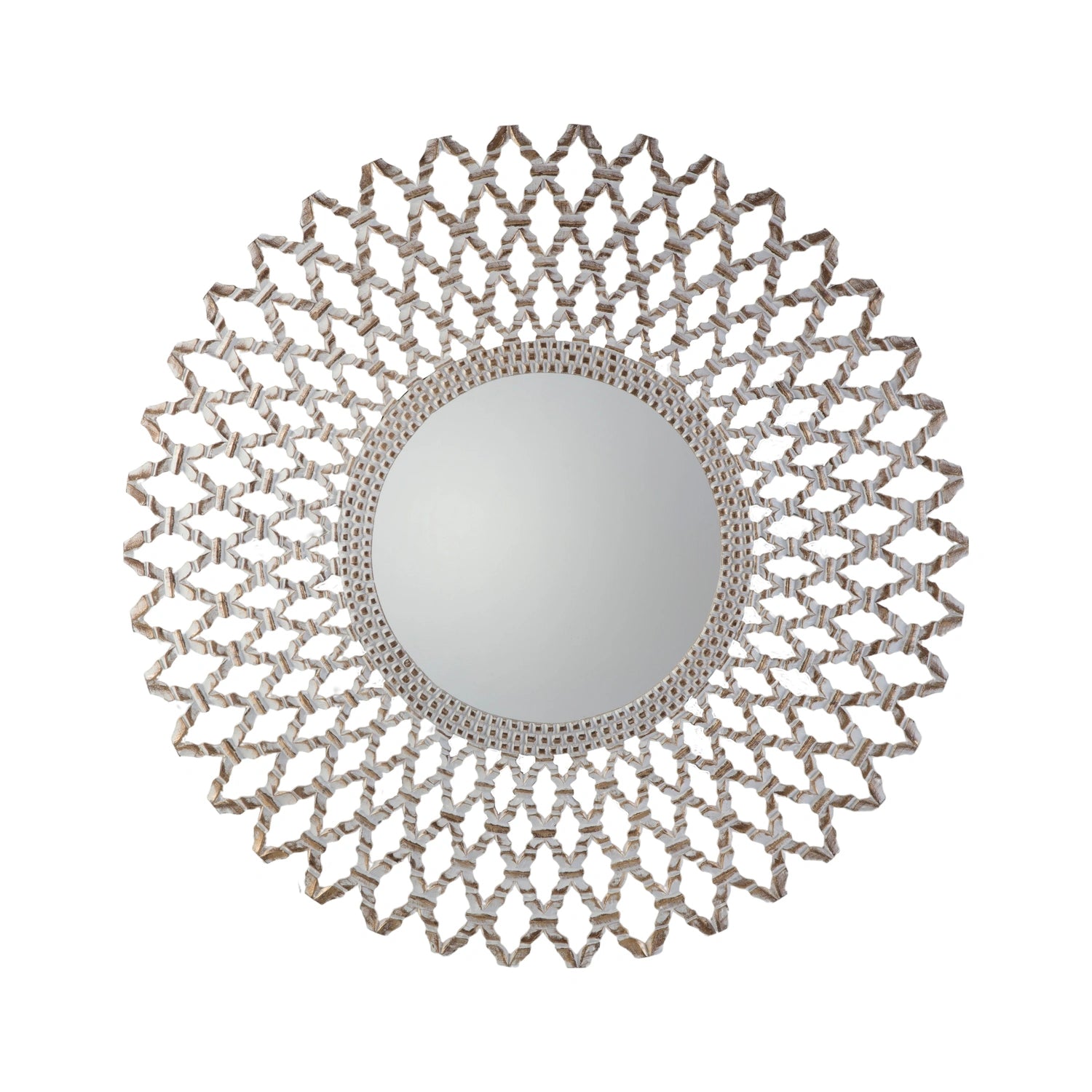 Extra Large Round White & Bronze Lattice Statement Wall Mirror 122x122x2.5cm – Click Style