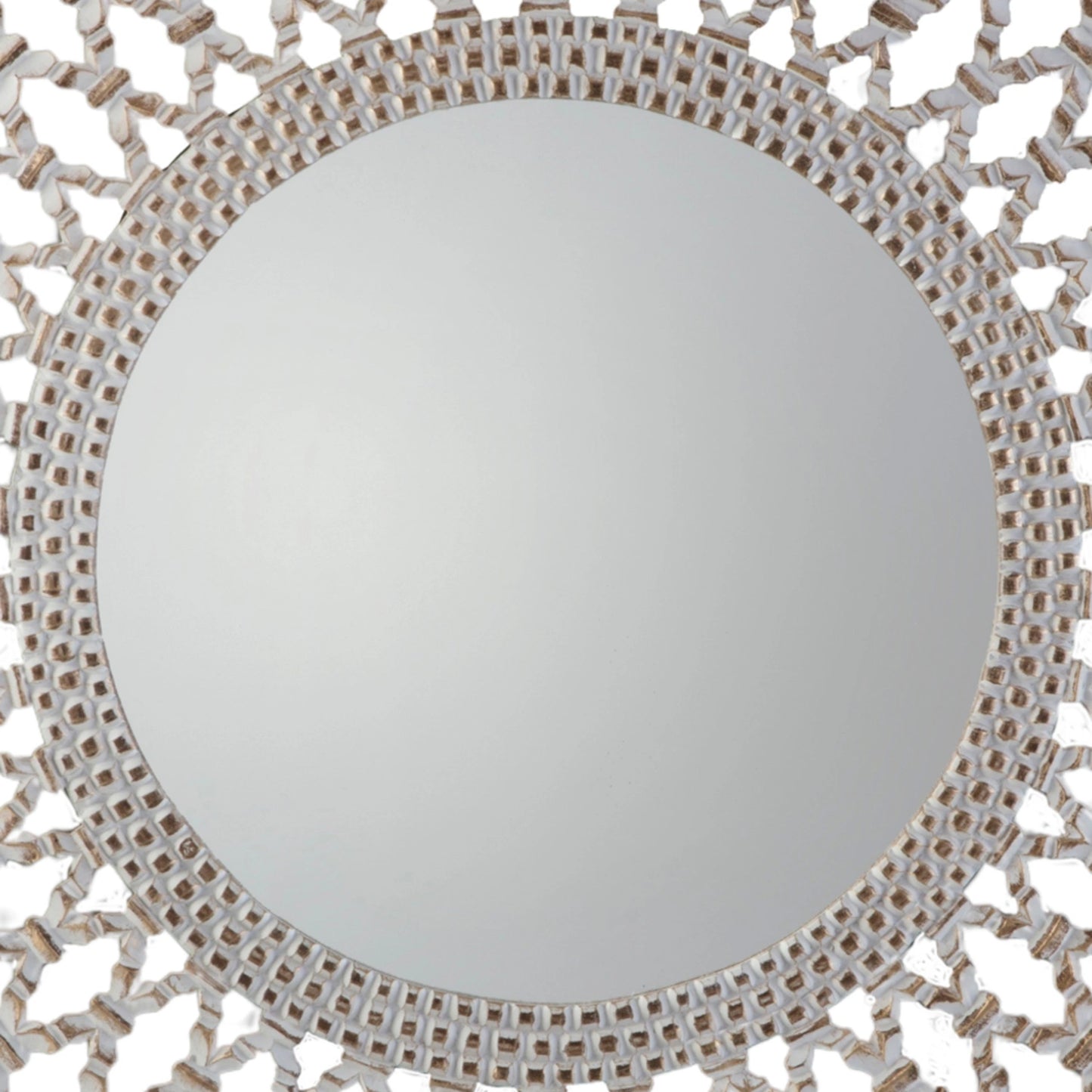 Extra Large Round White & Bronze Lattice Statement Wall Mirror 122x122x2.5cm – Click Style