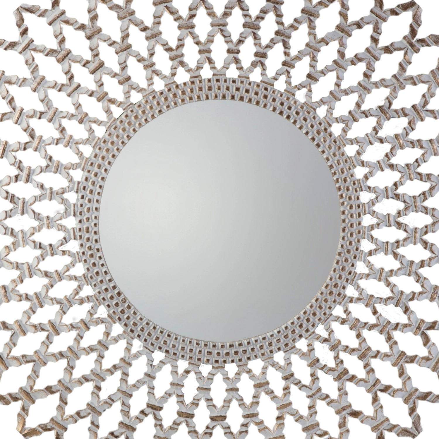 Extra Large Round White & Bronze Lattice Statement Wall Mirror 122x122x2.5cm – Click Style