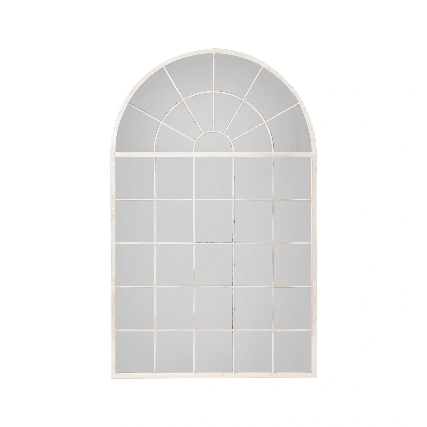 Full Length Arched Distressed White Metal Window Leaner/Wall Mirror 160x100x3cm – Click Style