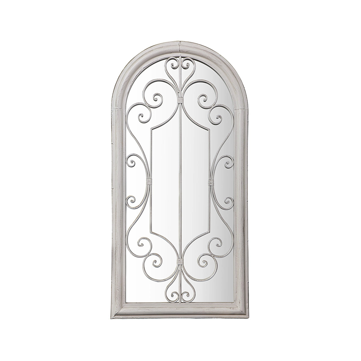 Gatehouse Ornate White Metal Arch Garden Window Mirror 96.5x49x4cm– Click Style