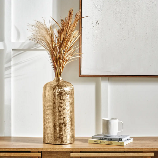 Gold Hammered Metal Narrow Neck Bottle Vase – Click Style