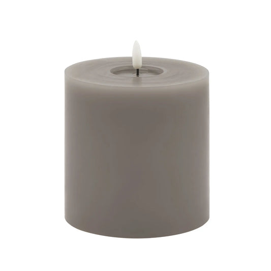 Grey LED Pillar Candle with Flickering Flame 13x13cm – Click Style