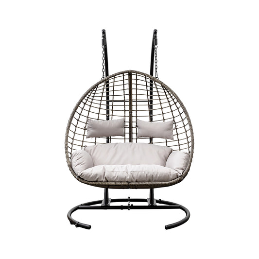 Grey Rattan Effect 2 Seater Garden Hanging Egg Chair – Click Style