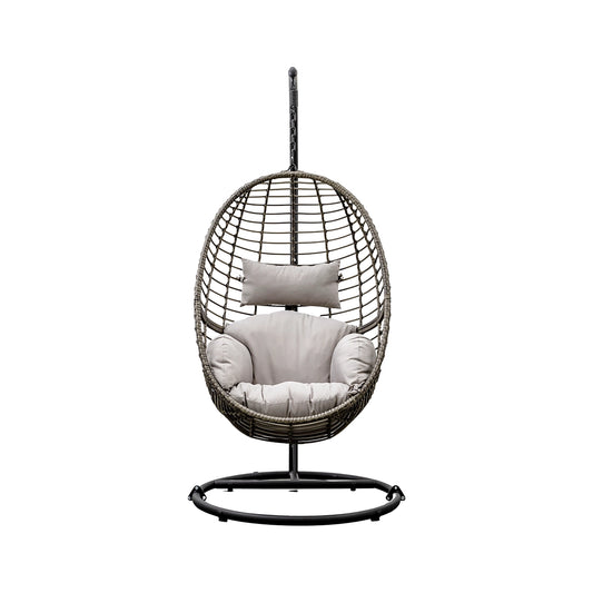 Grey Rattan Effect Single Garden Hanging Egg Chair – Click Style