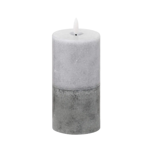 Grey Stone-Effect LED Pillar Candle with Flickering Flame 15x7.5cm – Click Style