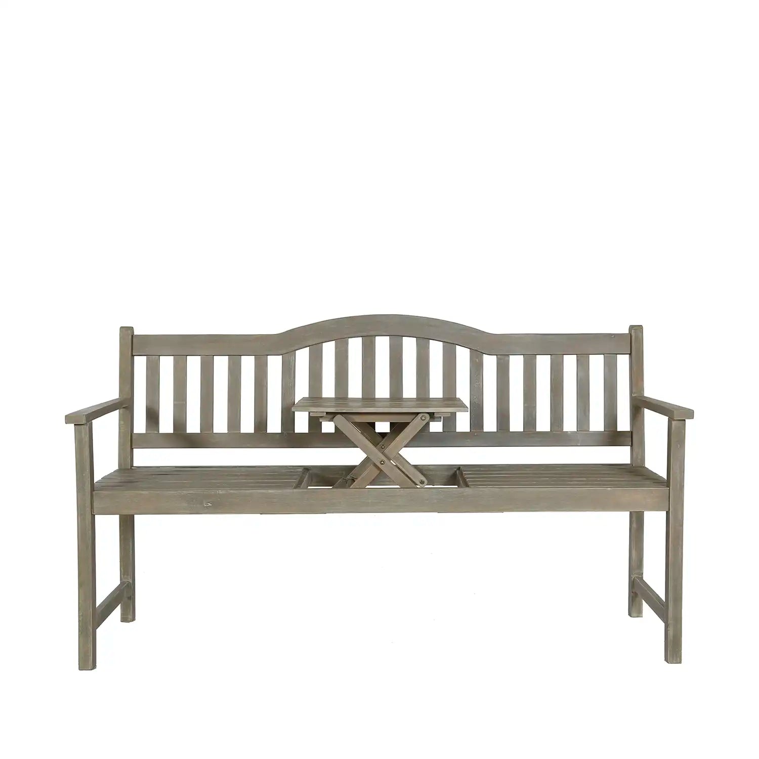 Henley Antique Grey Acacia Wood Garden Bench with Pop-up Table – Click Style