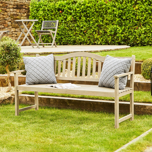 Henley Antique Grey Acacia Wood Garden Bench with Pop-up Table – Click Style