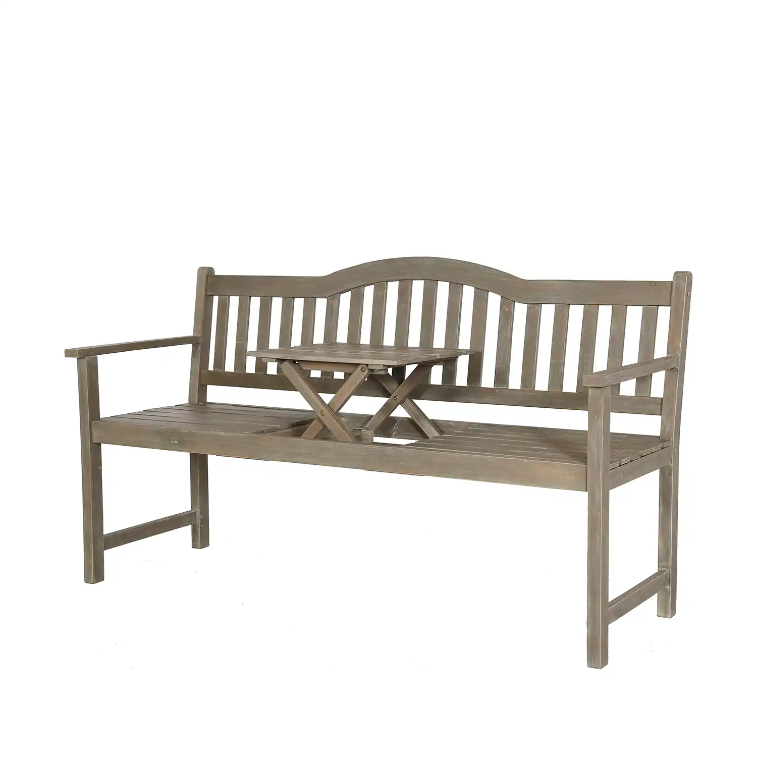 Henley Antique Grey Acacia Wood Garden Bench with Pop-up Table – Click Style