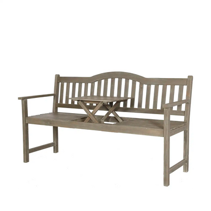 Henley Antique Grey Acacia Wood Garden Bench with Pop-up Table – Click Style