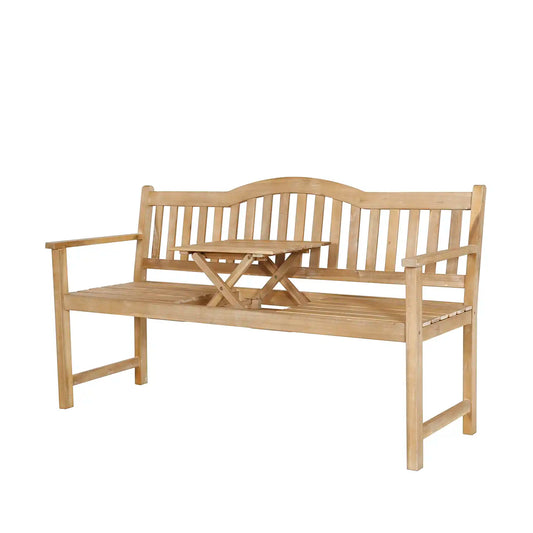 Henley Natural Acacia Wood Garden Bench with Pop-up Table – Click Style