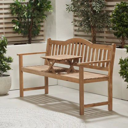 Henley Natural Acacia Wood Garden Bench with Pop-up Table – Click Style