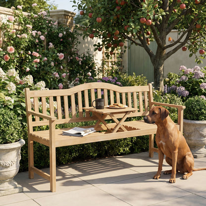 Henley Natural Acacia Wood Garden Bench with Pop-up Table – Space-Saving 2–3 Seater Wooden Outdoor Bench with Built-In Folding Centre Table, Natural Acacia Wood Patio & Garden Seating for Courtyards, Terraces & Relaxed Outdoor Living Spaces | Click Style