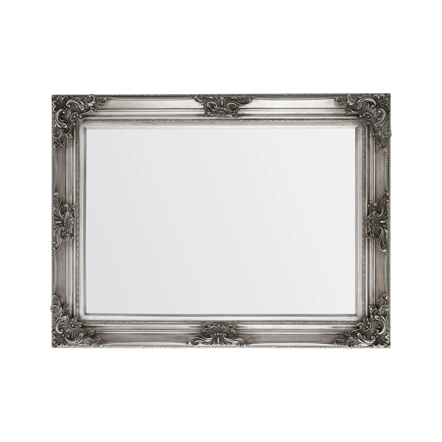 Large Baroque Rectangular Pewter Wall Mirror 122x92x7.5cm – Click Style