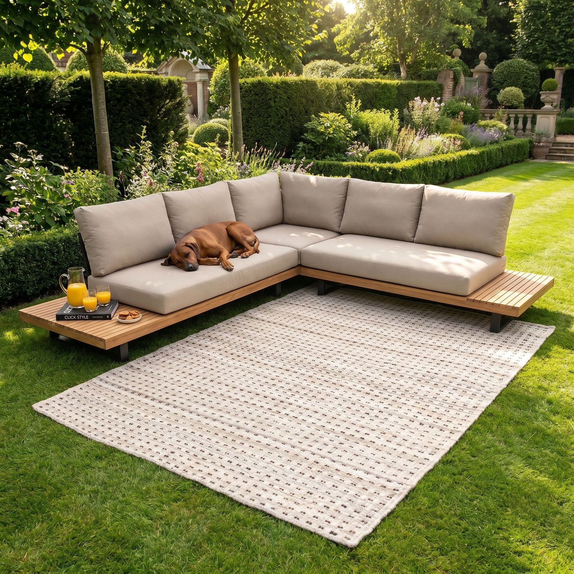 Large Beige & Brown Rectangular Indoor Outdoor Rug with Textured Woven Detailing – Recycled Weather-Resistant & Durable 300x200cm – luxury beige and brown woven rug for patios, decking, balconies, garden seating areas and contemporary interiors, crafted from recycled PET yarn with textured detailing, soft neutral tones, quick-drying weather-resistant durability and a natural modern aesthetic for stylish indoor and outdoor living | Click Style