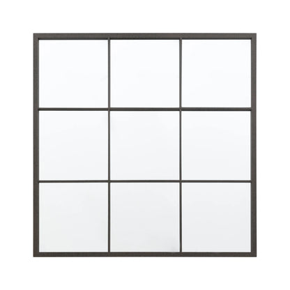 Large Industrial Square Black Metal Window Wall Mirror 90x90x2.5cm – Click Style