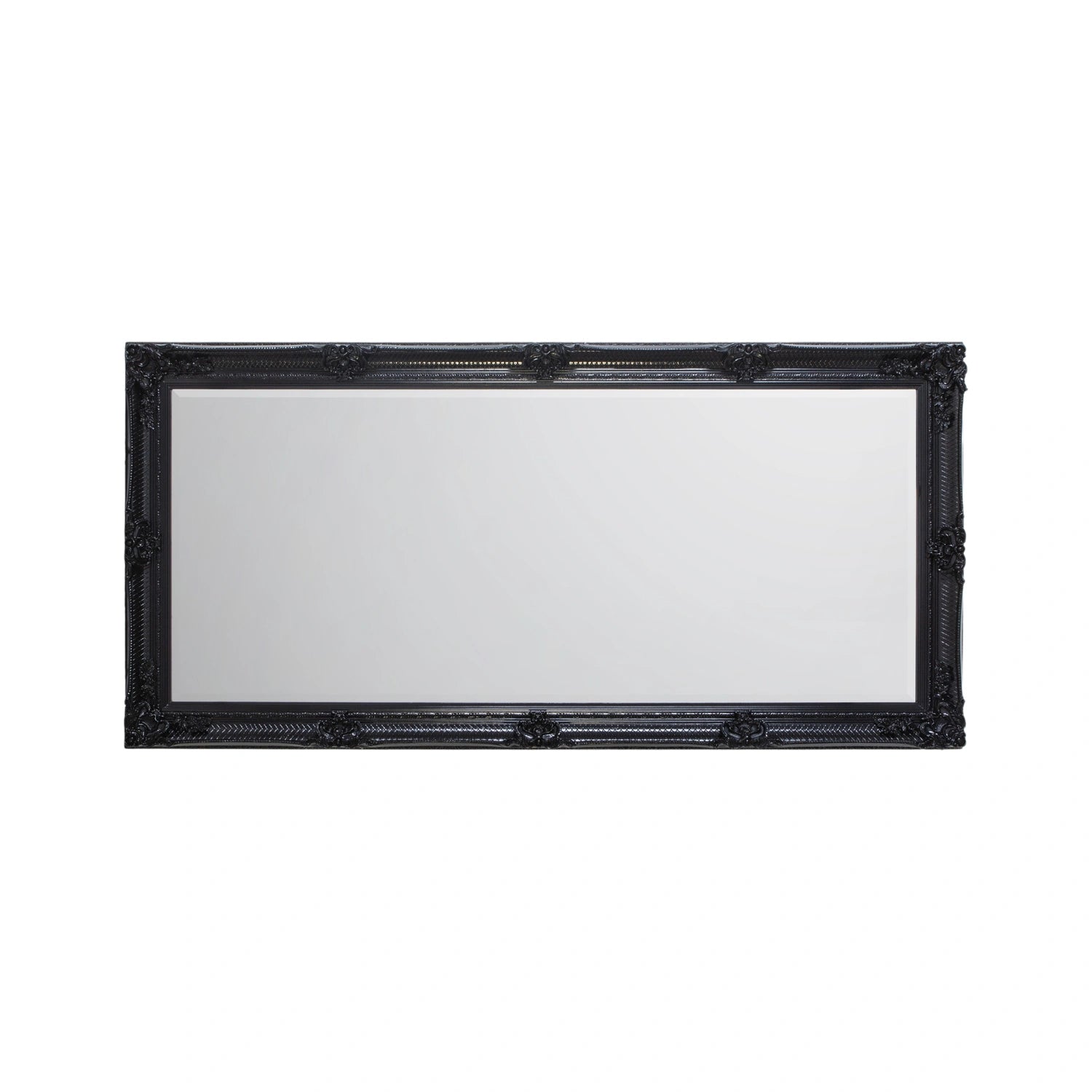 Large Ornate Rectangular Black Leaner Mirror 165x79.5x6.5cm – Click Style