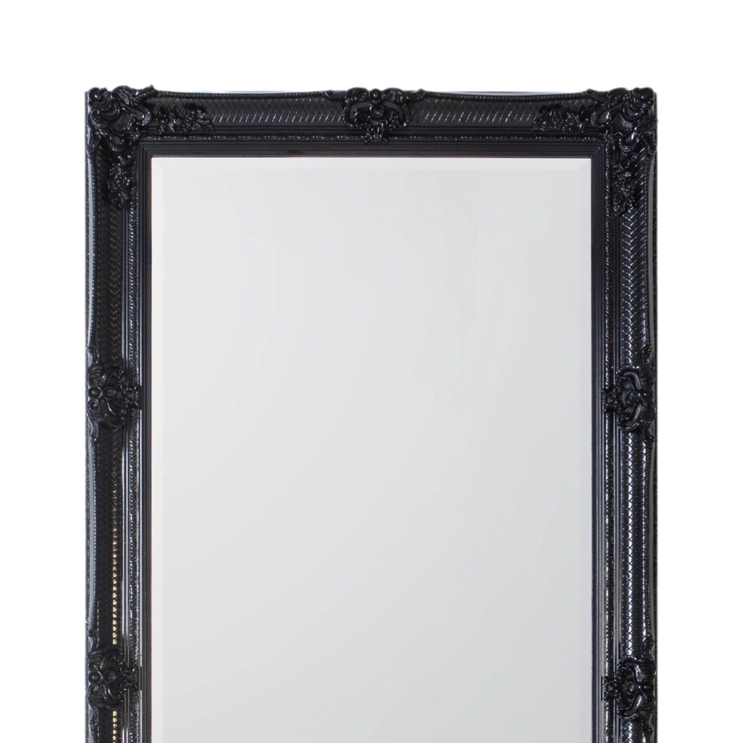 Large Ornate Rectangular Black Leaner Mirror 165x79.5x6.5cm – Click Style