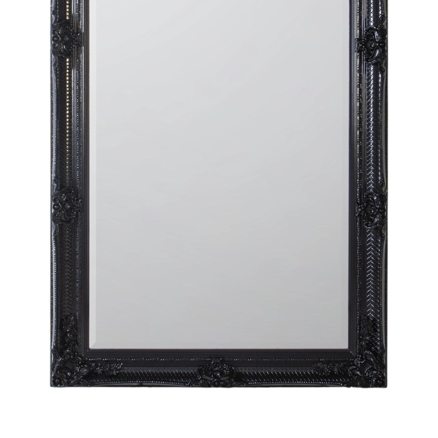 Large Ornate Rectangular Black Leaner Mirror 165x79.5x6.5cm – Click Style