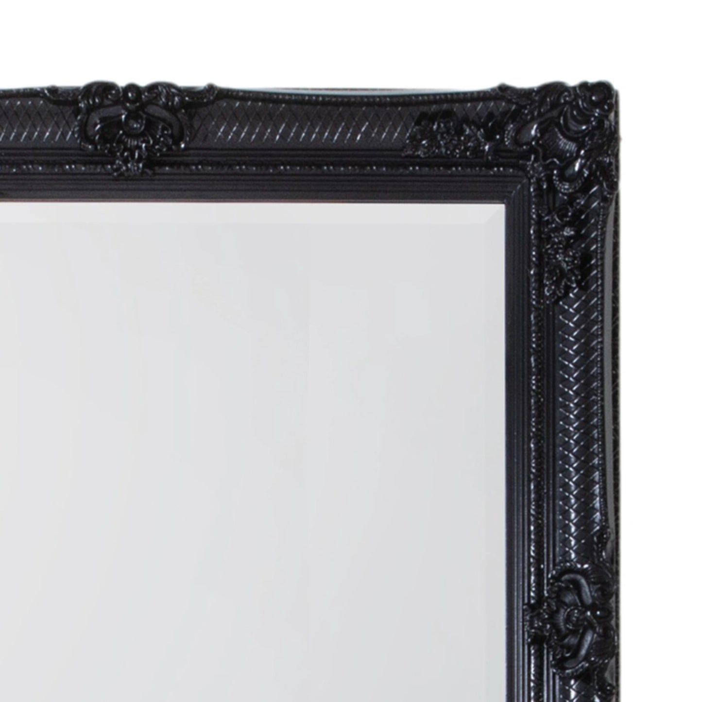 Large Ornate Rectangular Black Leaner Mirror 165x79.5x6.5cm – Click Style