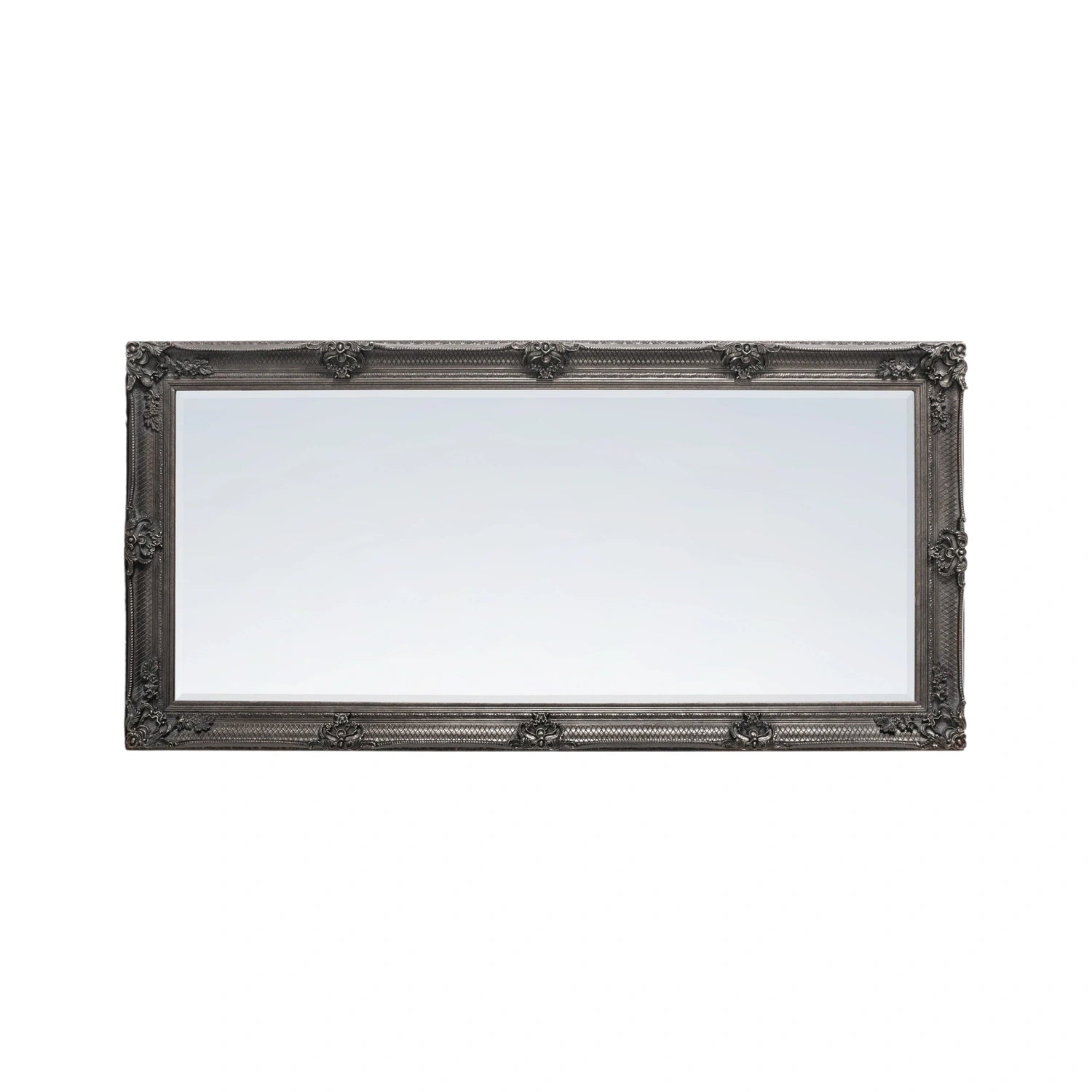 Large Ornate Rectangular Silver Leaner Mirror 165x79.5x6.5cm – Click Style