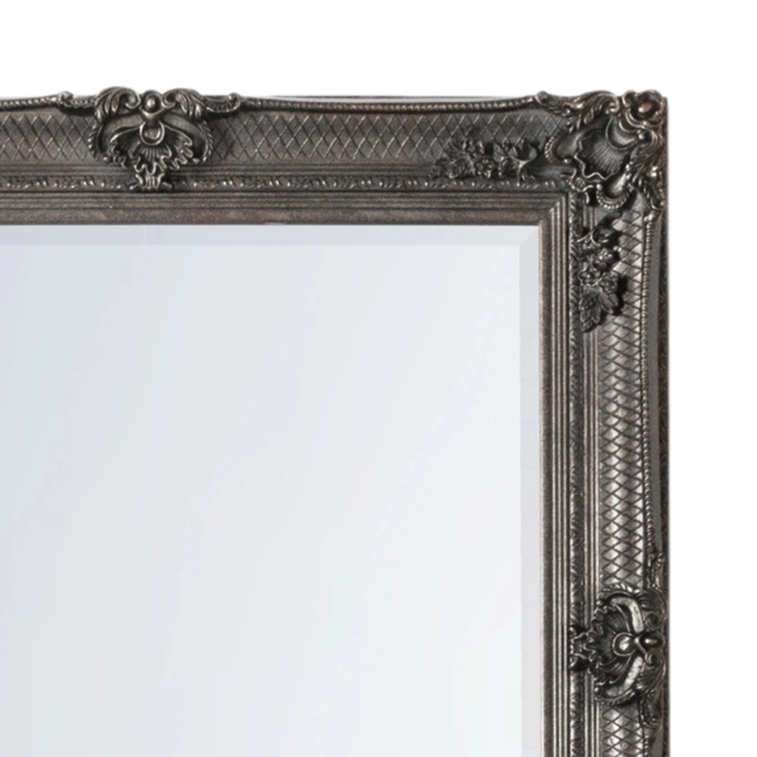 Large Ornate Rectangular Silver Leaner Mirror 165x79.5x6.5cm – Click Style