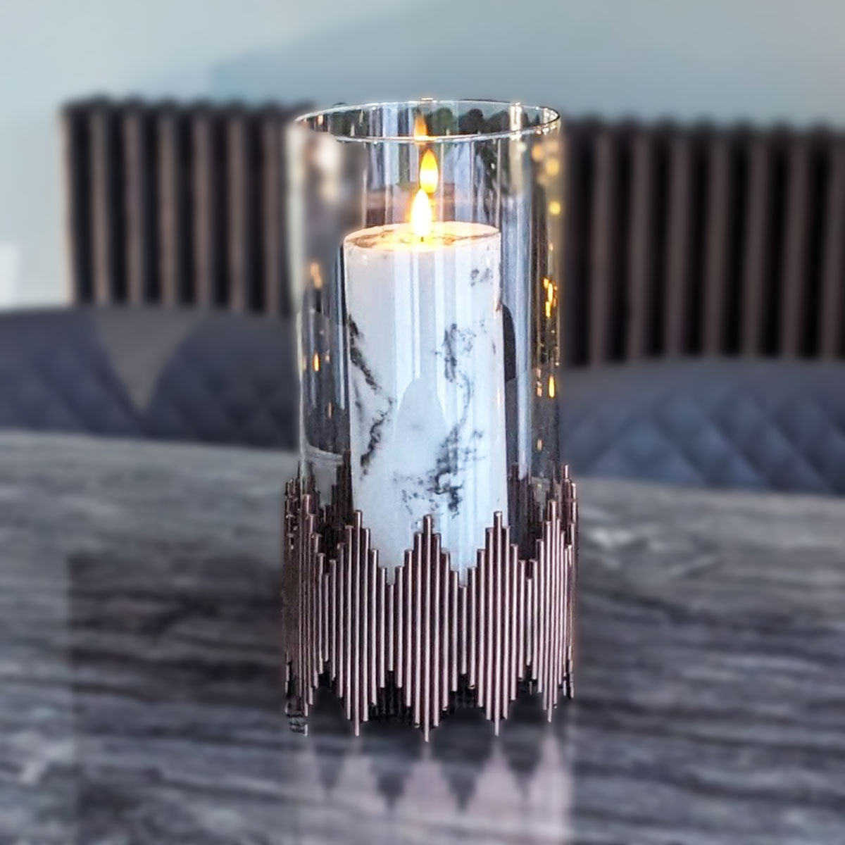 Marble-Effect LED Pillar Candle with Flickering Flame 23x9cm