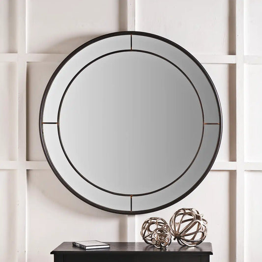 Large Round Antique Bronze Metal Window Wall Mirror 100x100x3cm – Click Style