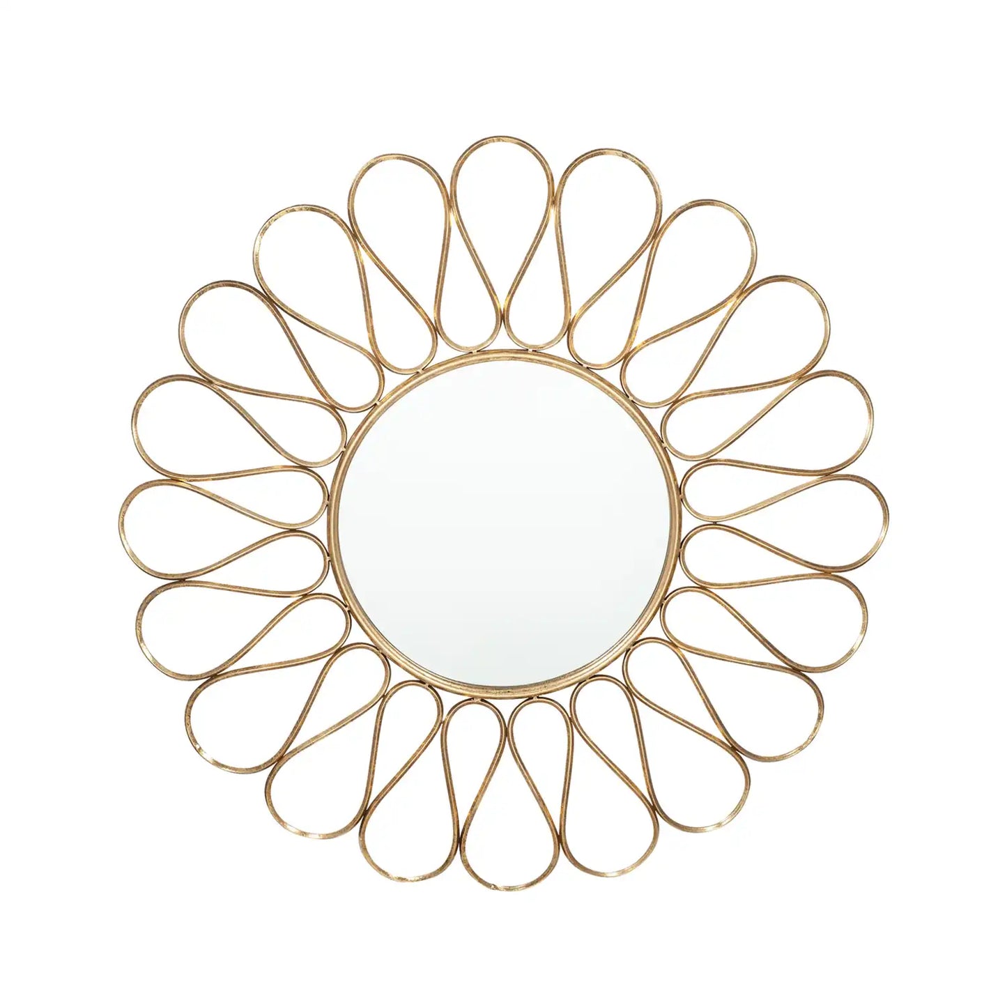 Large Round Antique Gold Metal Petal Design Wall Mirror 90x90x4cm – Click Style