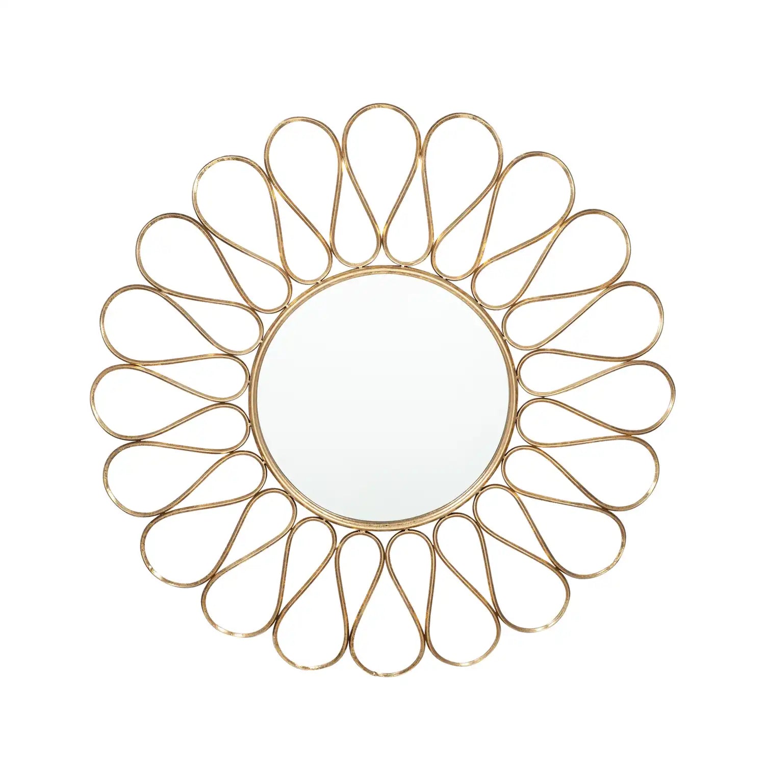 Large Round Antique Gold Metal Petal Design Wall Mirror 90x90x4cm – Click Style