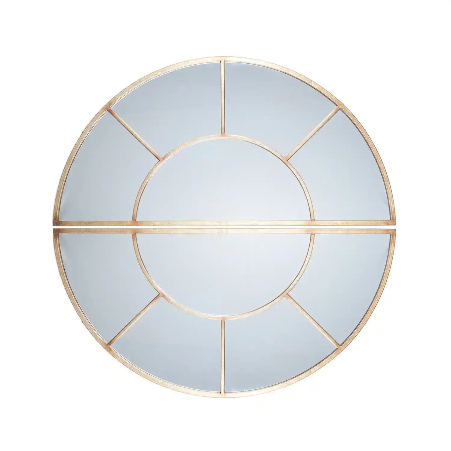 Large Round Antique Gold Metal Sectional Window Wall Mirror 92x92x3cm – Click Style