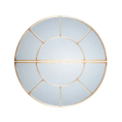 Large Round Antique Gold Metal Sectional Window Wall Mirror 92x92x3cm – Click Style