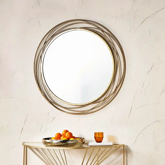 Large Round Antique Gold Metal Swirl Wall Mirror 90x90x3cm – Click Style