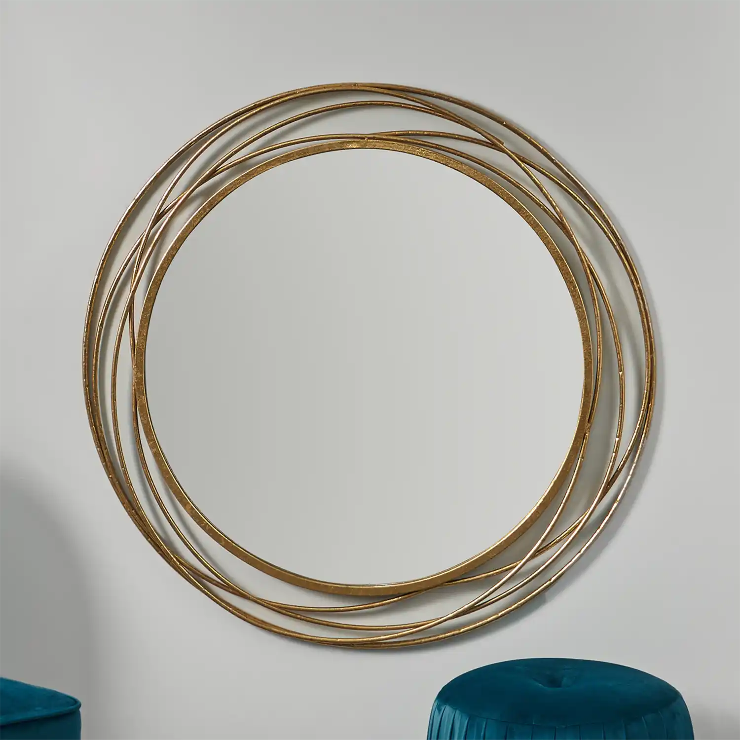 Large Round Antique Gold Metal Swirl Wall Mirror 90x90x3cm – Click Style