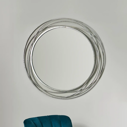 Large Round Antique Silver Metal Swirl Wall Mirror 90x90x3cm – Click Style