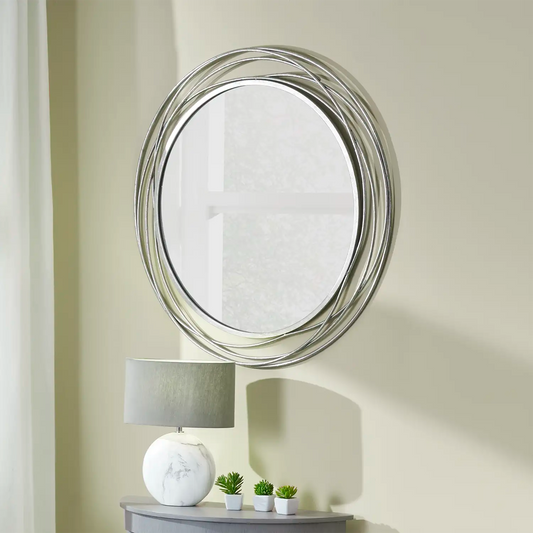 Large Round Antique Silver Metal Swirl Wall Mirror 90x90x3cm – Click Style