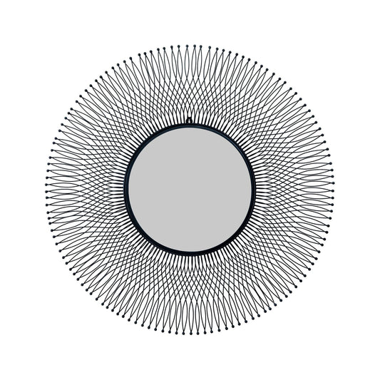 Large Round Black Metal Wire Sunburst Wall Mirror 109x109x5cm – Click Style