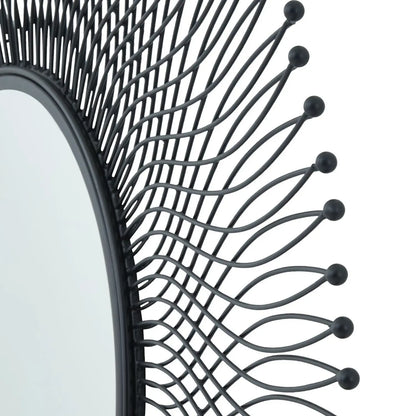 Large Round Black Metal Wire Sunburst Wall Mirror 109x109x5cm – Click Style