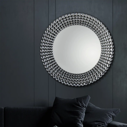 Large Round Crystal Beaded Statement Wall Mirror 90x90x1.9cm – Click Style