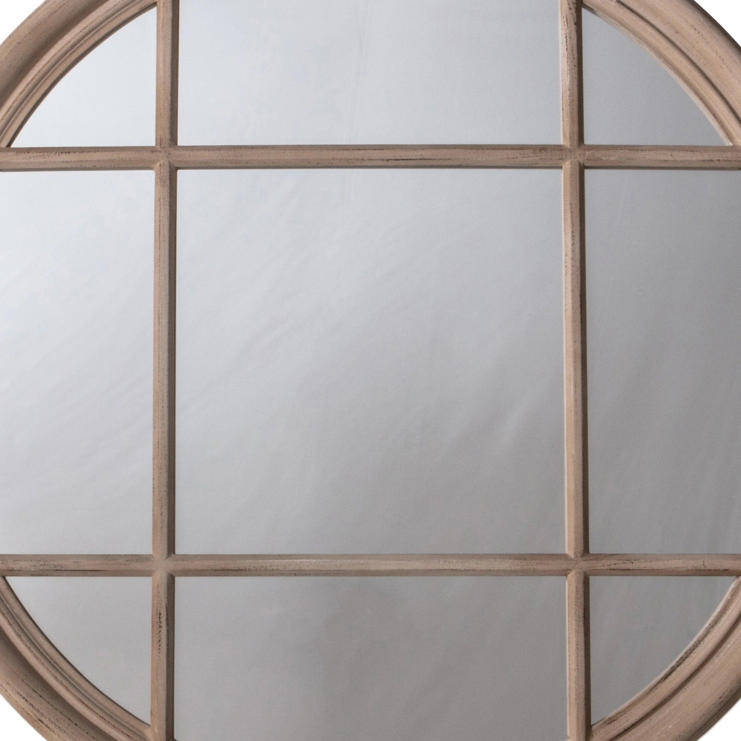 Large Round Distressed Deep Beige Window Wall Mirror 100x100x4cm – Click Style